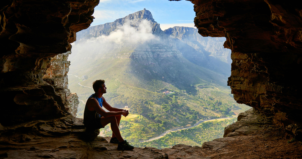 A man at peace with nature in a serene setting