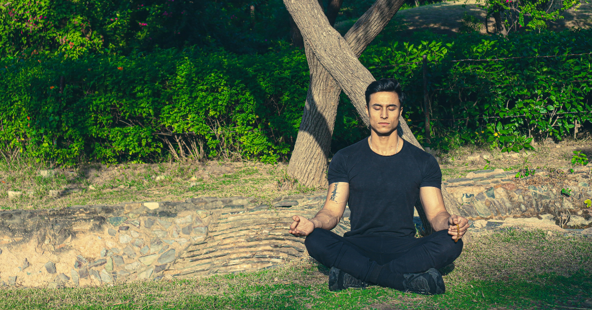 Calm man in deep meditation, embodying the principles of the Platonic mind.